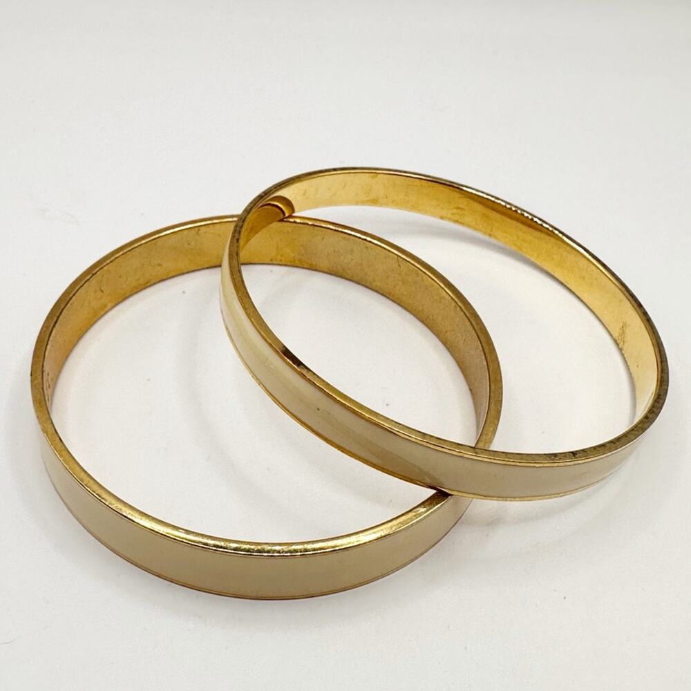J CREW Bangle Bracelets Set of 2 Classic Minimalist Jewelry Cream Enamel Gold